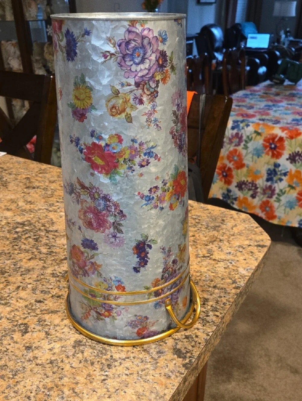 MacKenzie-Childs Floral Metal Umbrella Vase with Gold Trim